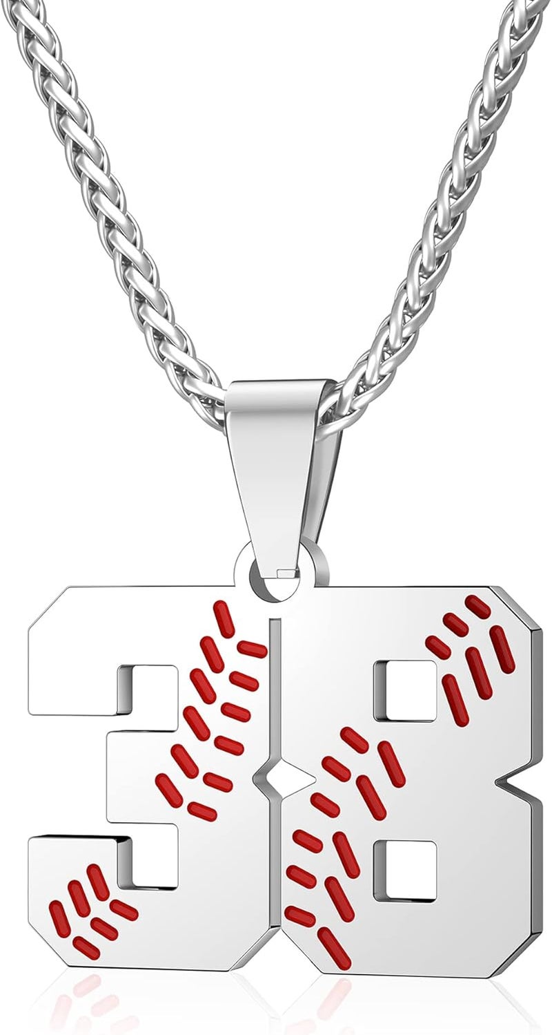 Wikavanli Personalized Baseball Jersey Number 00-99 Necklace - Stainless Steel Baseball Chain Pendant Necklace - Team Jewelry Gift for Boys, Girls, Men, Women - Image 1